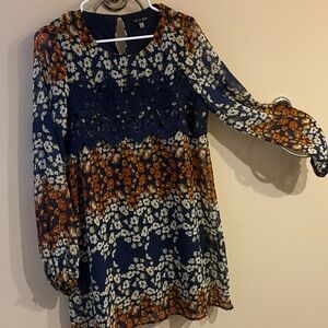 As U Wish Navy and Orange Dress with sheer sleeves